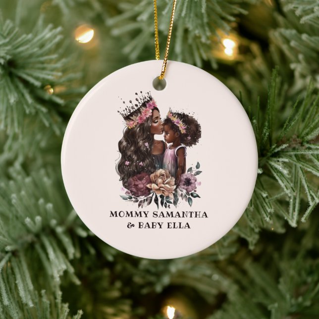 Beautiful Black Mom and Daughter (3) Ceramic Ornament (Tree)