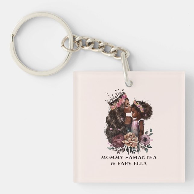 Beautiful Black Mom and Daughter (3) Keychain (Front)
