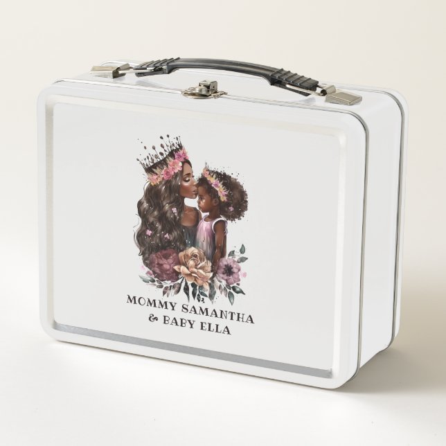 Beautiful Black Mom and Daughter (3) Metal Lunch Box (Front)