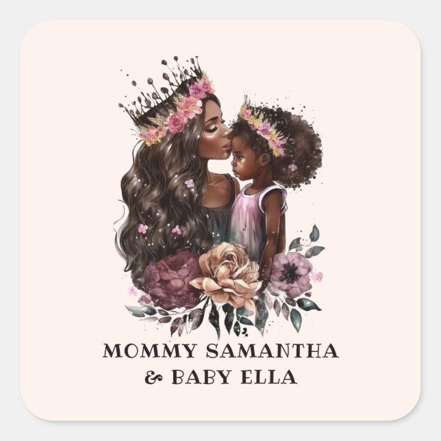 Beautiful Black Mom and Daughter (3) Square Sticker (Front)