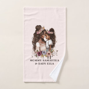 Beautiful Black Mom and Daughter (5) Bath Towel Set