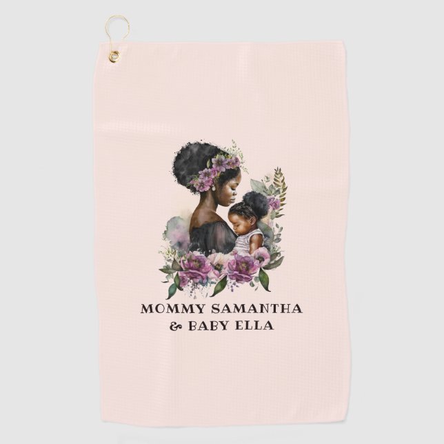 Beautiful Black Mom and Daughter (6) Golf Towel (Front)