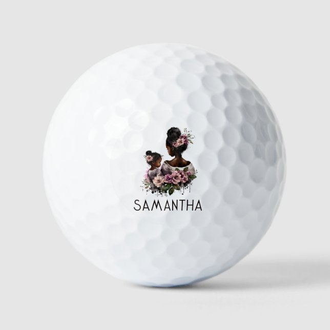 Beautiful Black Mom and Daughter (7) Golf Balls (Front)