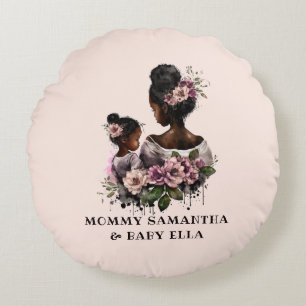 Beautiful Black Mom and Daughter (7) Round Pillow