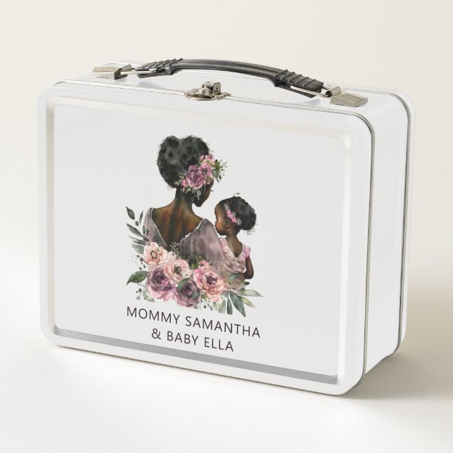 Beautiful Black Mom and Daughter (8) Metal Lunch Box (Front)