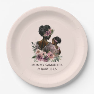 Beautiful Black Mom and Daughter (8) Paper Plate