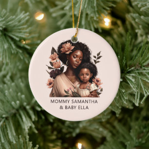Beautiful Black Mom and Daughter (9) Ceramic Ornament