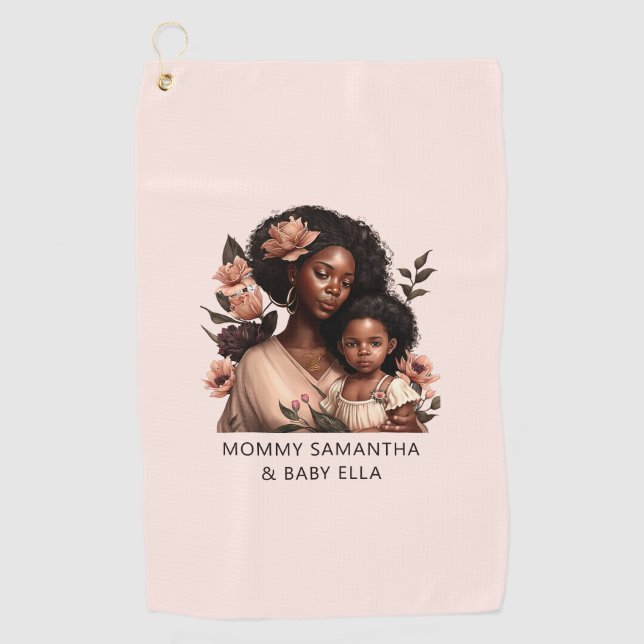 Beautiful Black Mom and Daughter (9) Golf Towel (Front)