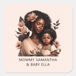 Beautiful Black Mom and Daughter (9) Square Sticker