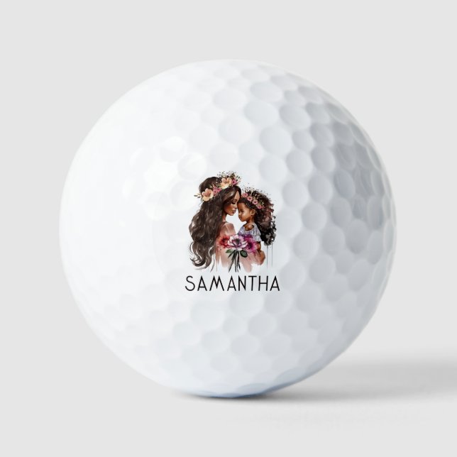 Beautiful Black Mom and Daughter Golf Balls (Front)
