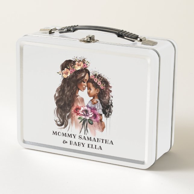 Beautiful Black Mom and Daughter Metal Lunch Box (Front)