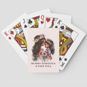 Beautiful Black Mom and Daughter Playing Cards