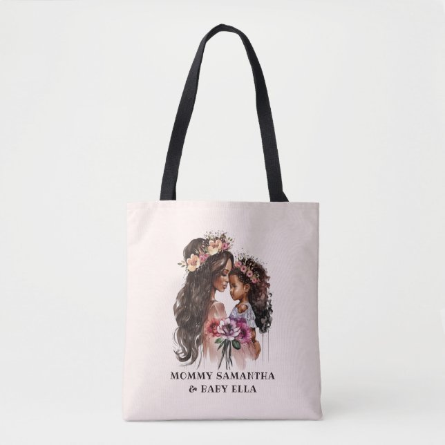 Beautiful Black Mom and Daughter Tote Bag (Front)