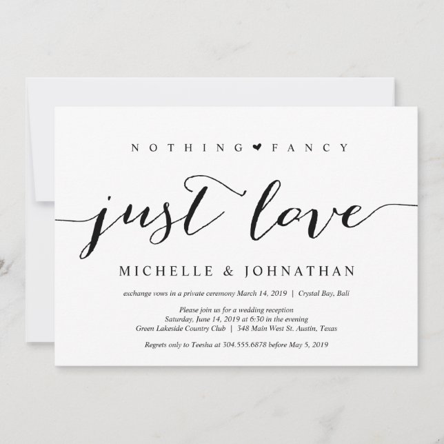Beautiful Black Nothing Fancy Just Love, Elopement Invitation (Front)