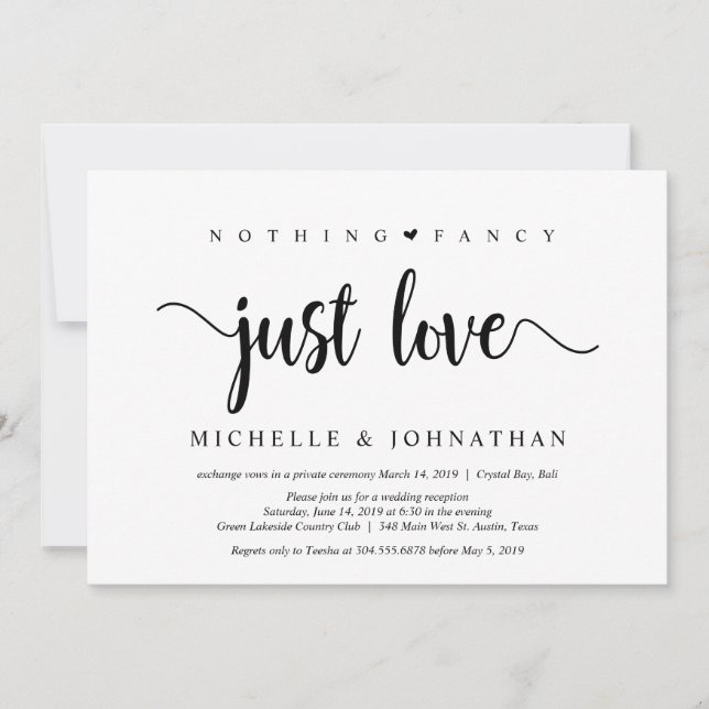 Beautiful Black Nothing Fancy Just Love, Elopement Invitation (Front)