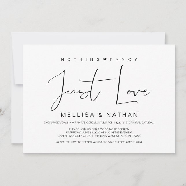 Beautiful Black Nothing Fancy Just Love, Elopement Invitation (Front)