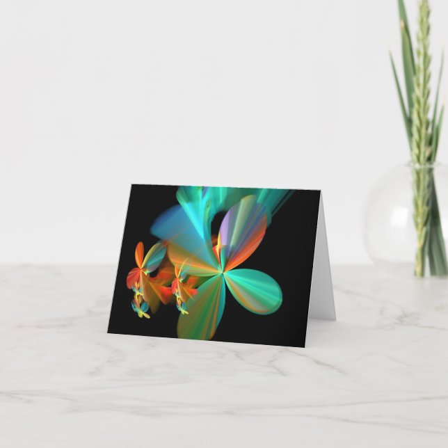 Beautiful Black Orange Green Fractal Art Card (Front)