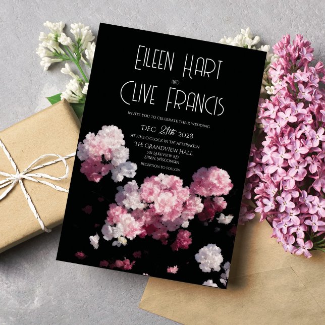 Beautiful Black Pink Hydrangea Flowers Wedding Invitation (Creator Uploaded)