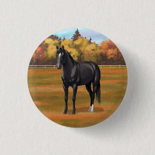 Beautiful Black Quarter Horse Stallion 1 Inch Round Button