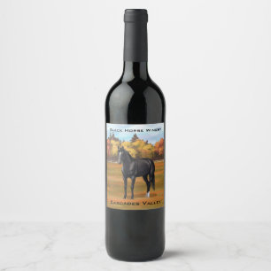 Beautiful Black Quarter Horse Stallion Wine Label