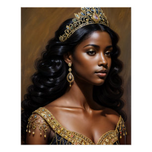 Beautiful Black Queen Wearing Gold Crown Poster