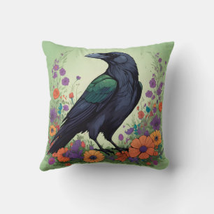 Beautiful Black Raven Throw Pillow
