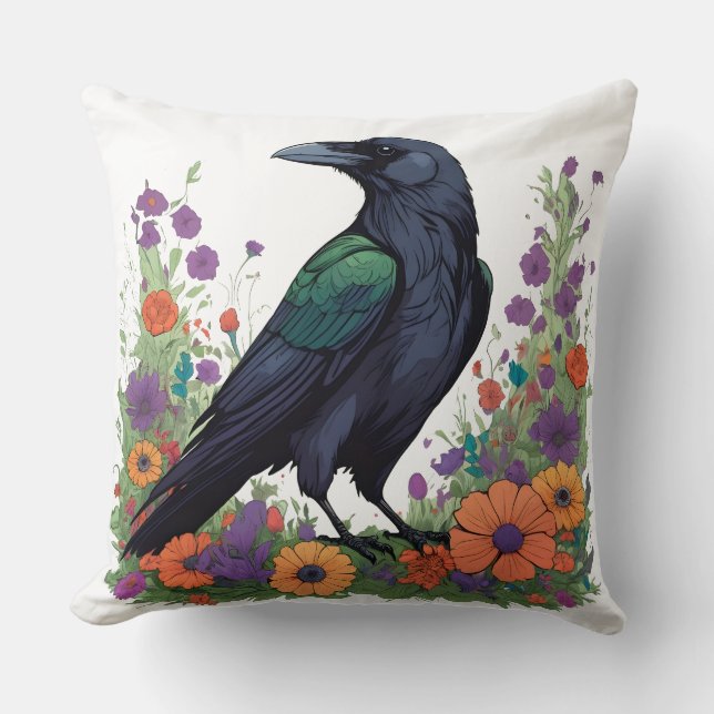 Beautiful black raven throw pillow (Front)