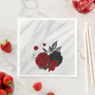 Beautiful black & red flowers marble napkin