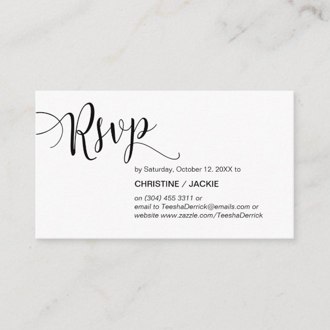 Beautiful Black Script, RSVP respond Enclosure Card (Front)