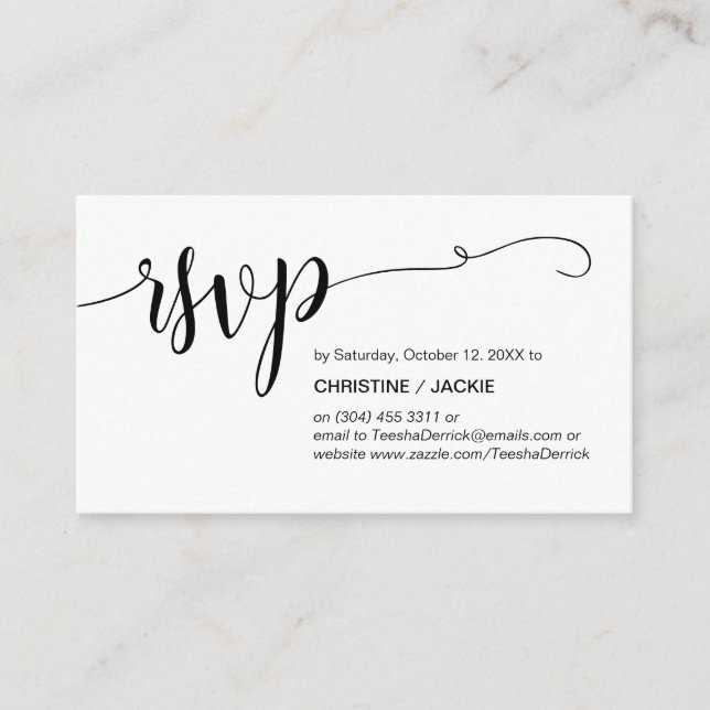 Beautiful Black Script, RSVP respond Enclosure Card (Front)
