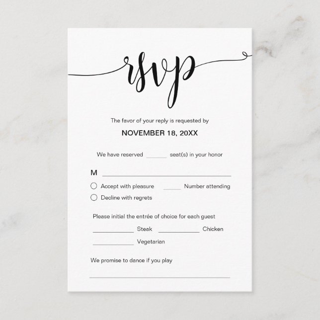 Beautiful Black Script, RSVP, Respond Enclosure Card (Front)