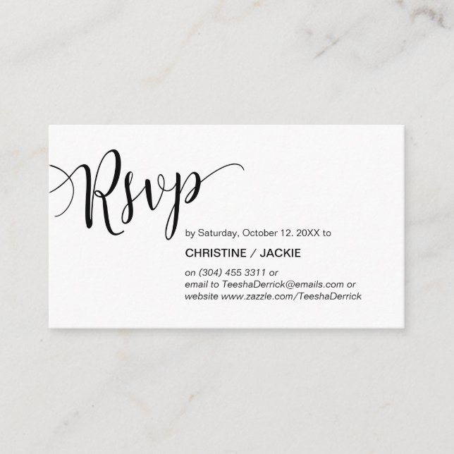 Beautiful Black Script, RSVP respond Enclosure Card (Front)