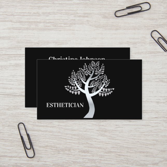Beautiful black silver tree of life business card  (Front/Back In Situ)
