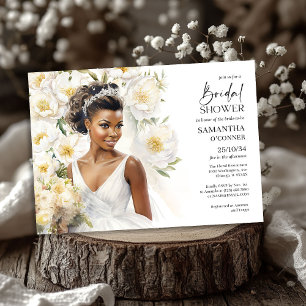 Beautiful black skin bride with wedding gown boho invitation