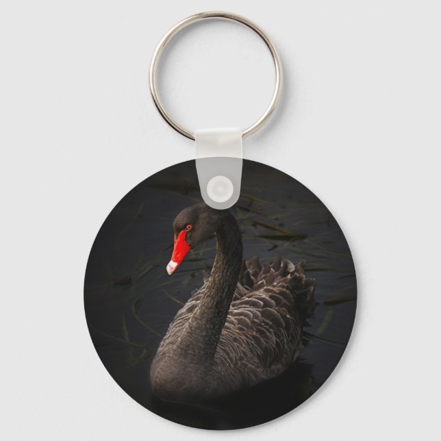 Beautiful Black Swan with a Bright Red Beak Keychain (Front)