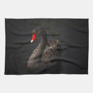 Beautiful Black Swan with a Bright Red Beak Kitchen Towel
