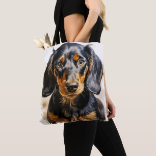 BEAUTIFUL BLACK & TAN DACHSHUND DOG TOTE BAG