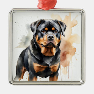BEAUTIFUL BLACK & TAN ROTTWEILER PUPPY DOG METAL ORNAMENT