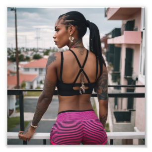 Beautiful Black Tattoo Girl in Pink Shorts  Photo Print