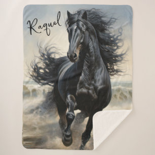 Beautiful Black Thoroughbred Horse  Sherpa Blanket