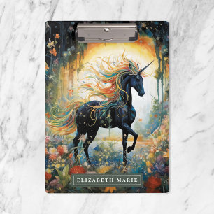 Beautiful Black Unicorn Custom Name Clipboard