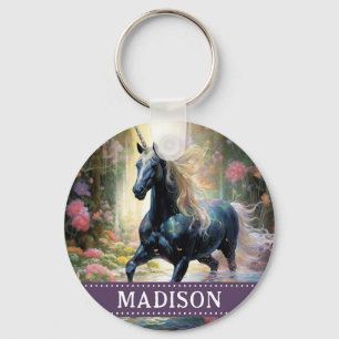 Beautiful Black Unicorn Keychain with Custom Name