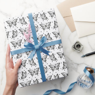 Beautiful black white butterfly wrapping paper