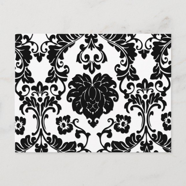 Beautiful Black & White Damask Art Print Postcard (Front)