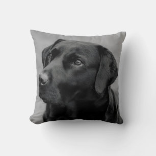 Beautiful Black & White Photo of a Black Labrador Throw Pillow