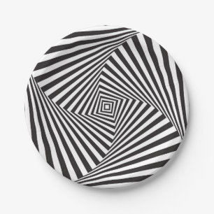 Beautiful Black white spiral optical illusion Paper Plate