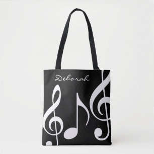 beautiful black/white tote-bag with musical notes tote bag