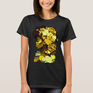 Beautiful Black Woman Afro Queen African Yellow Fl T-Shirt