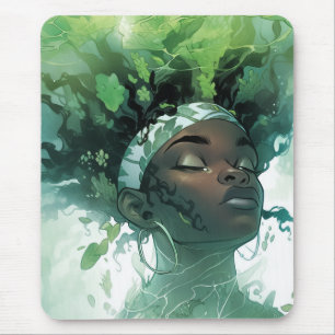 Beautiful Black Woman Floating in Water w/ Plants Mouse Pad
