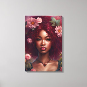 Beautiful Black Woman in a Flower Garden Canvas Print